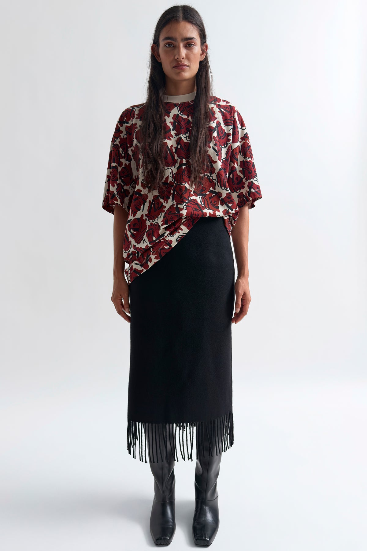 The Blaine fringe blanket pencil skirt