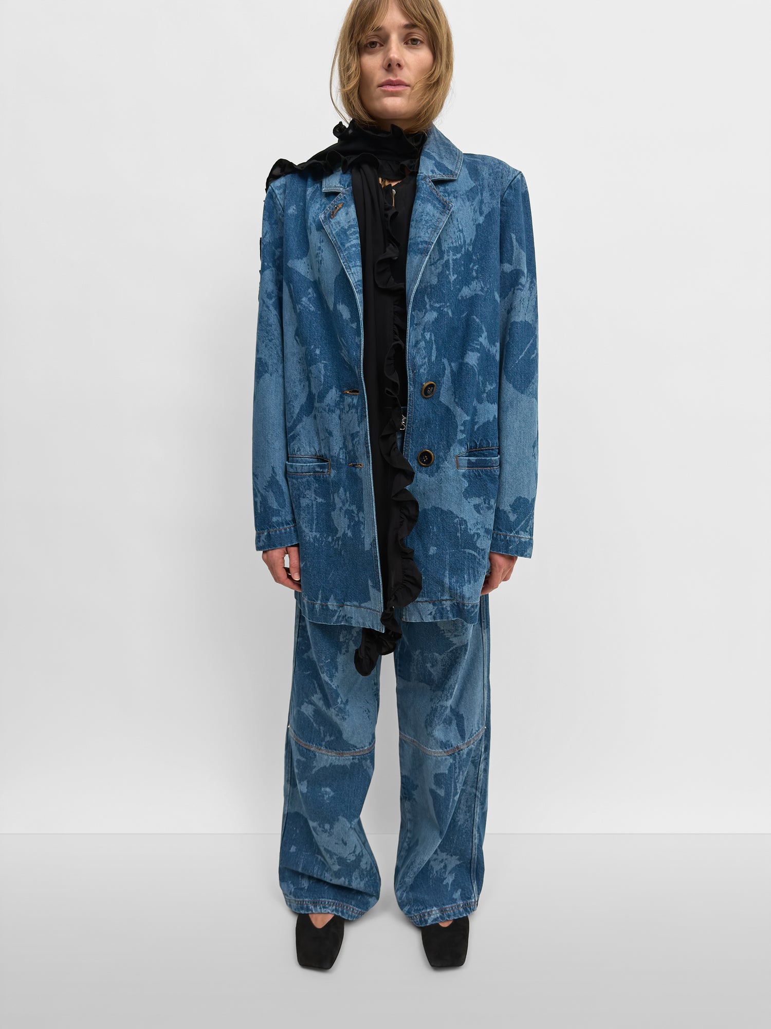 The Delphi print denim blazer