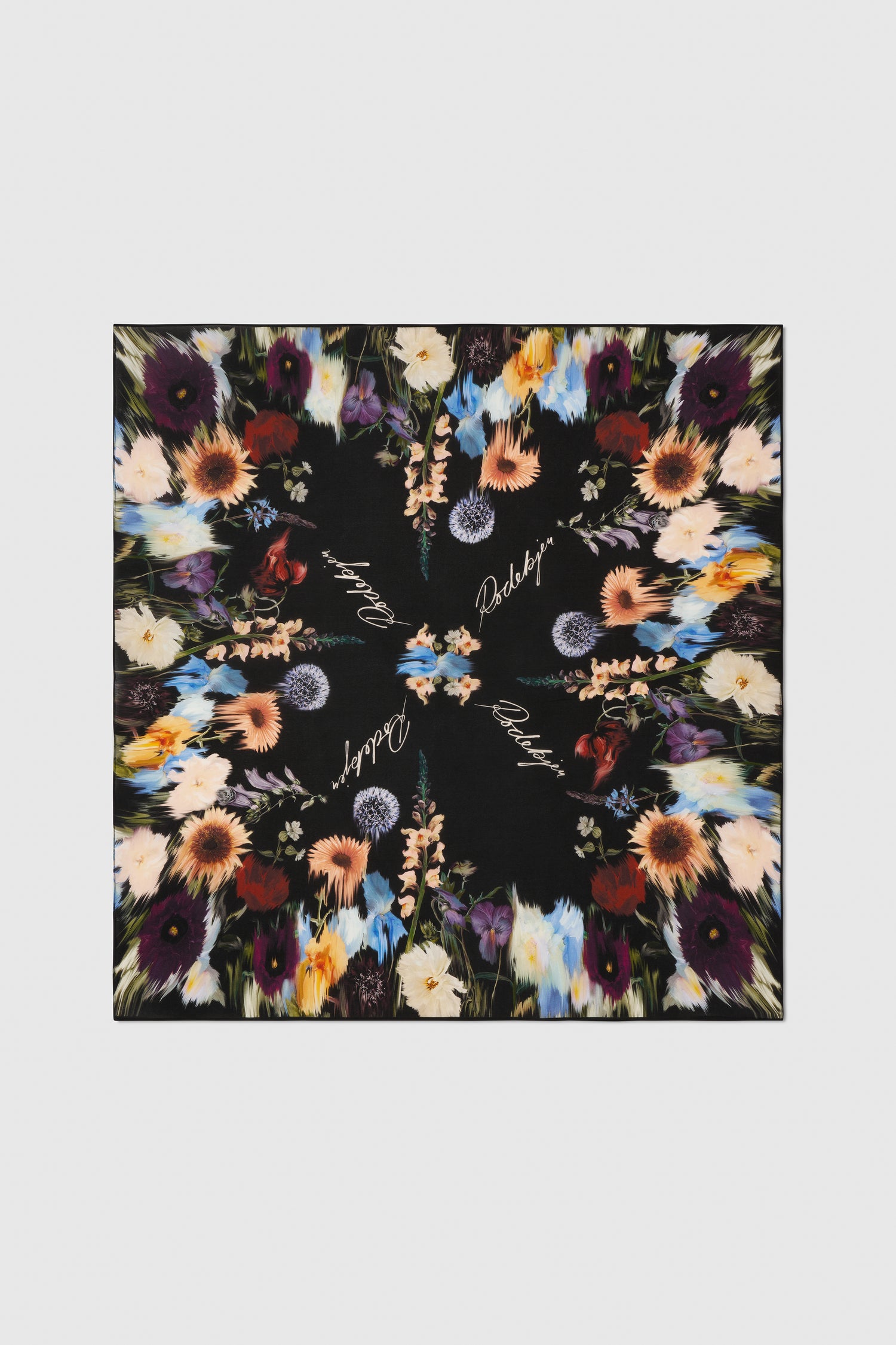 Flower border silk scarf