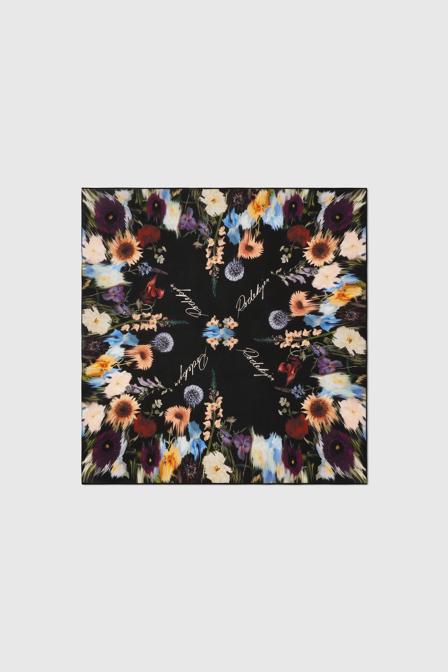 Flower border silk scarf