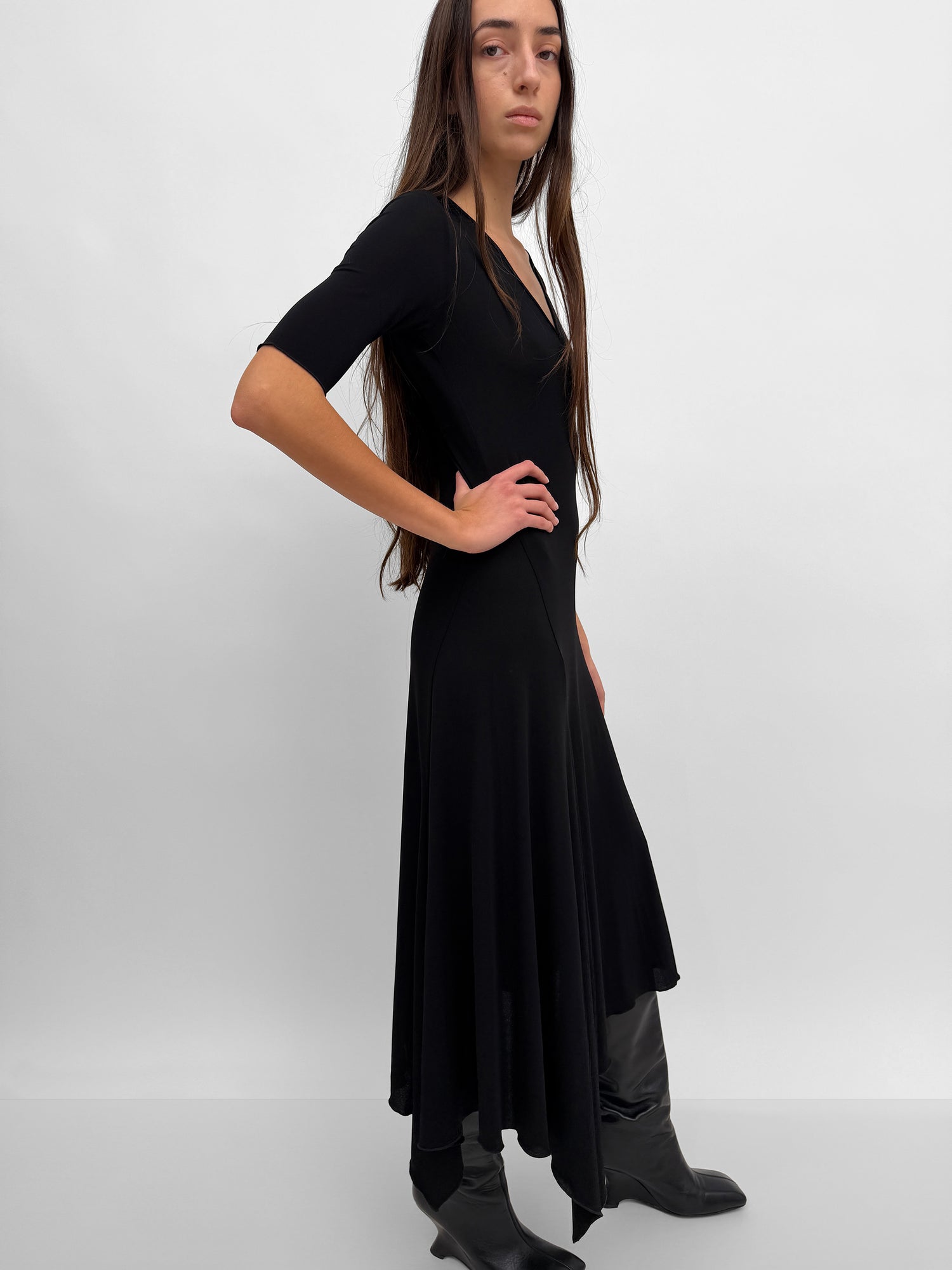 The Jett v-neck open back tricot dress