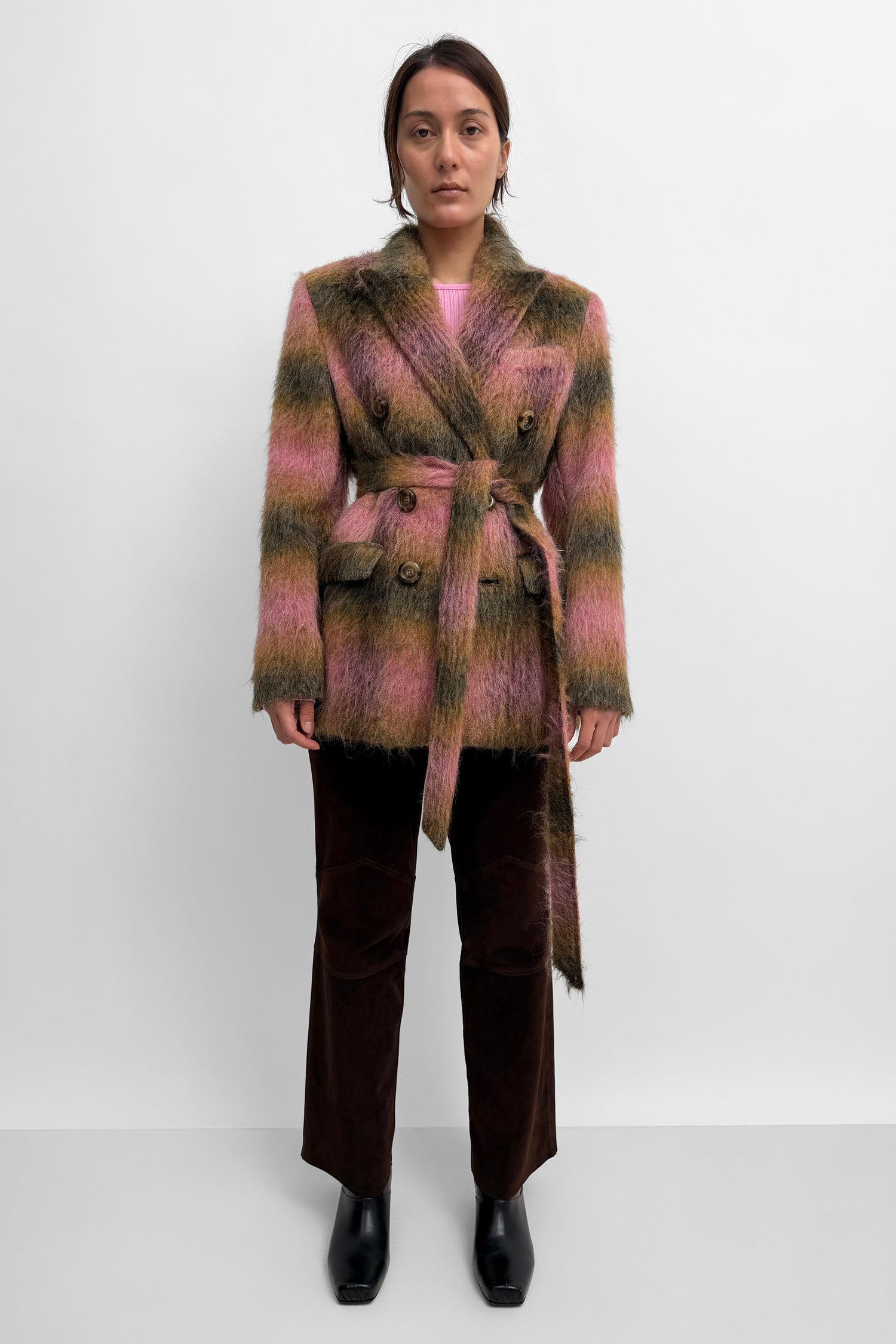 The Leah fluffy checked wool pea coat