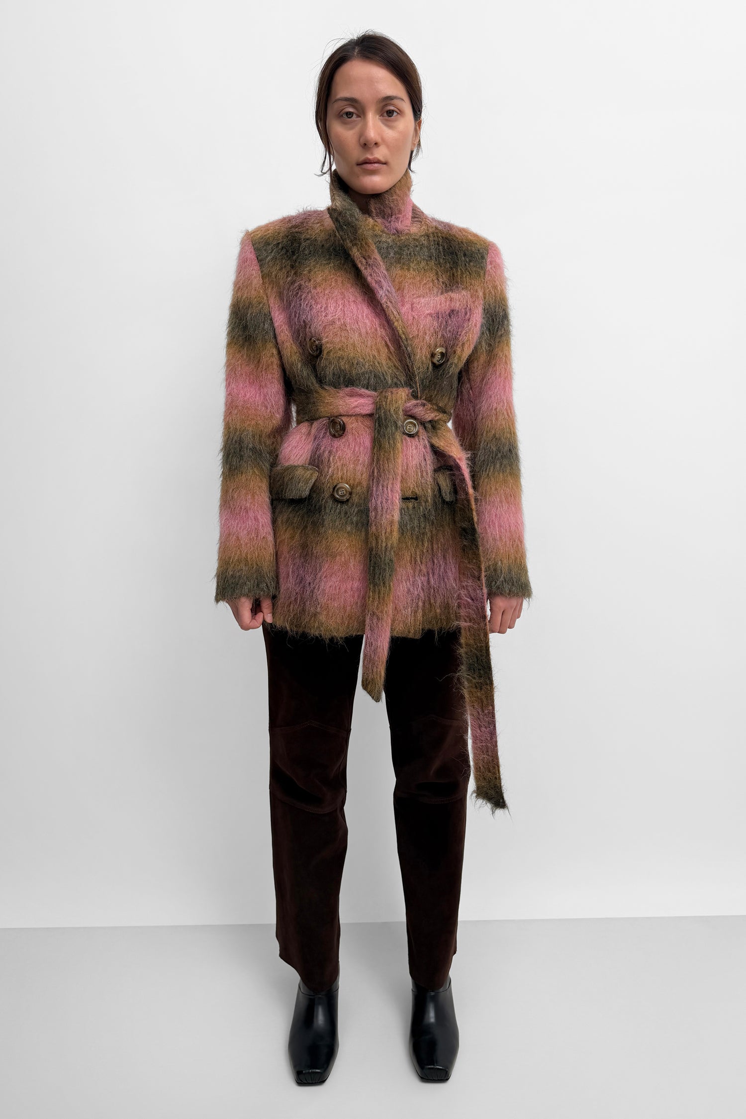 The Leah fluffy checked wool pea coat