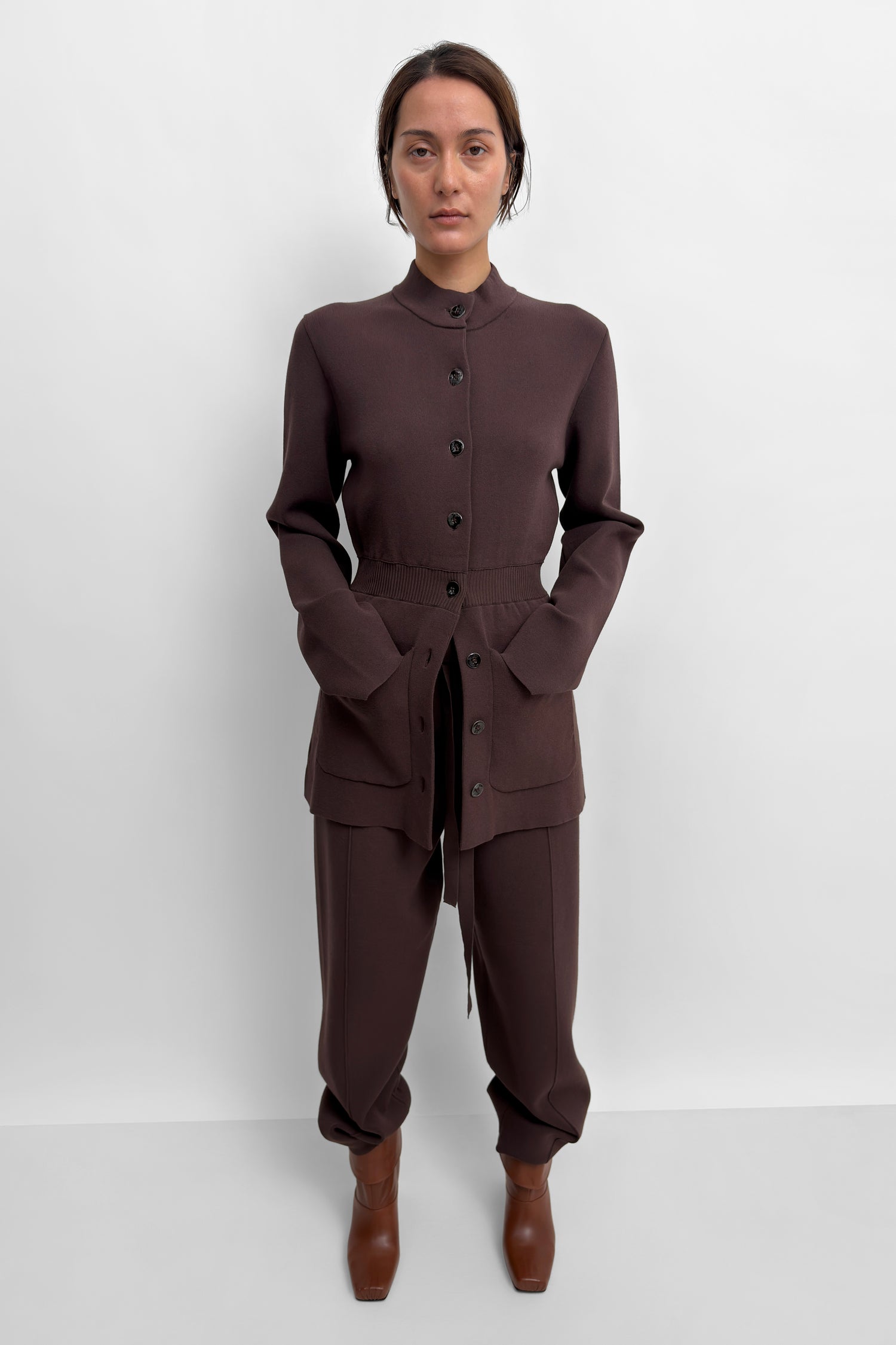 The Yeom soft knit travel suit cardigan