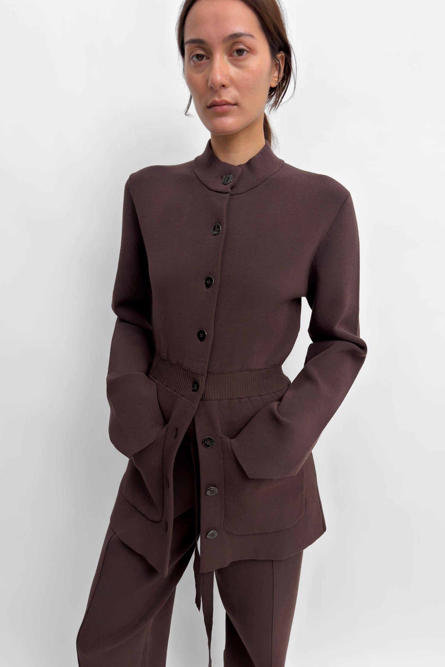 The Yeom soft knit travel suit cardigan
