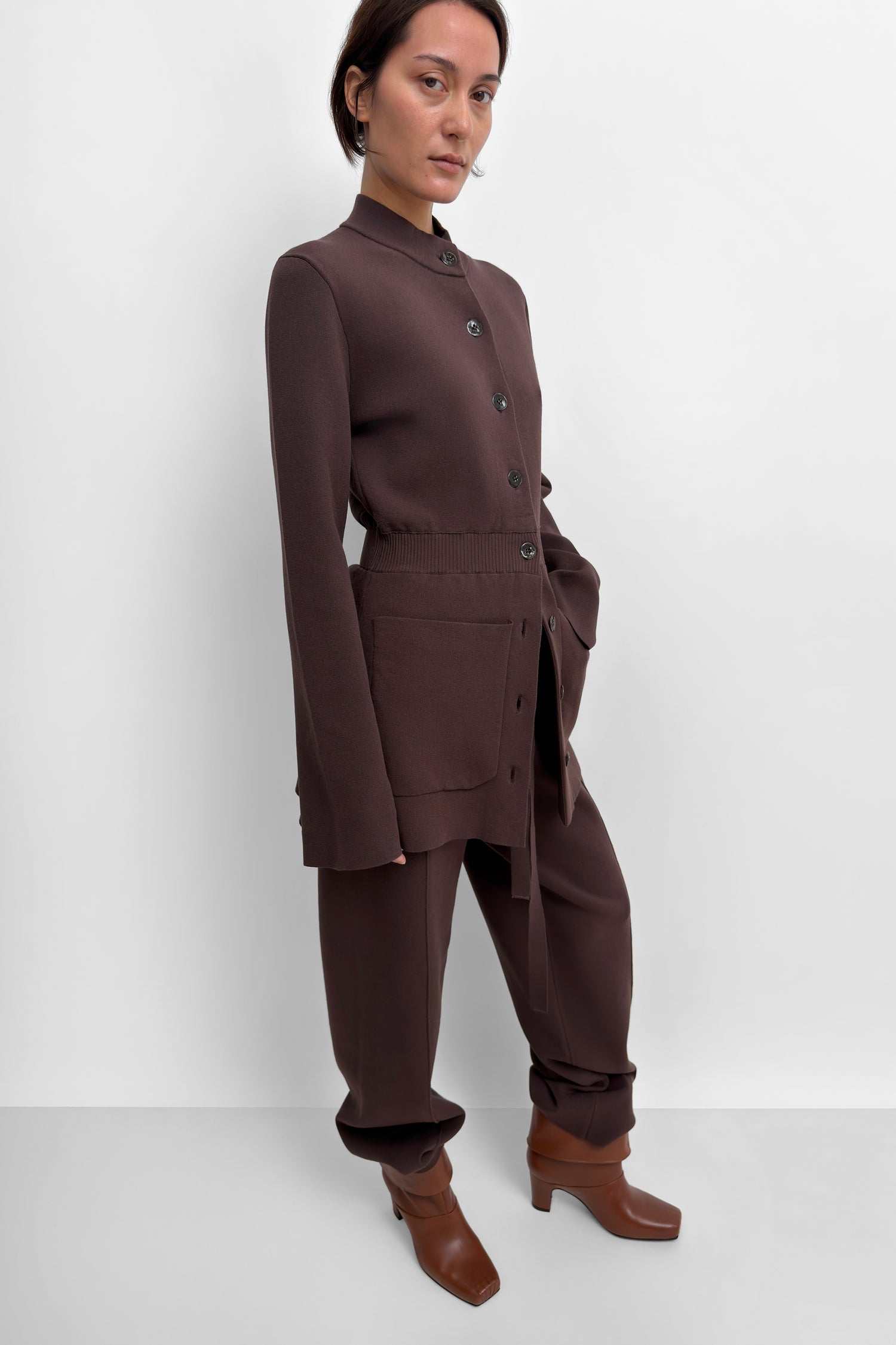 The Yeom soft knit travel suit cardigan