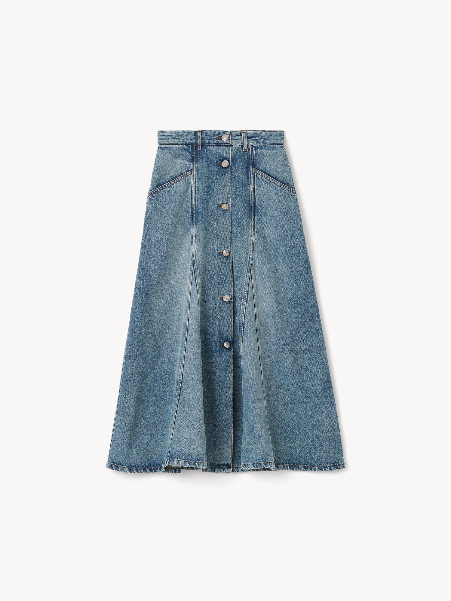 The London mid-calf denim skirt