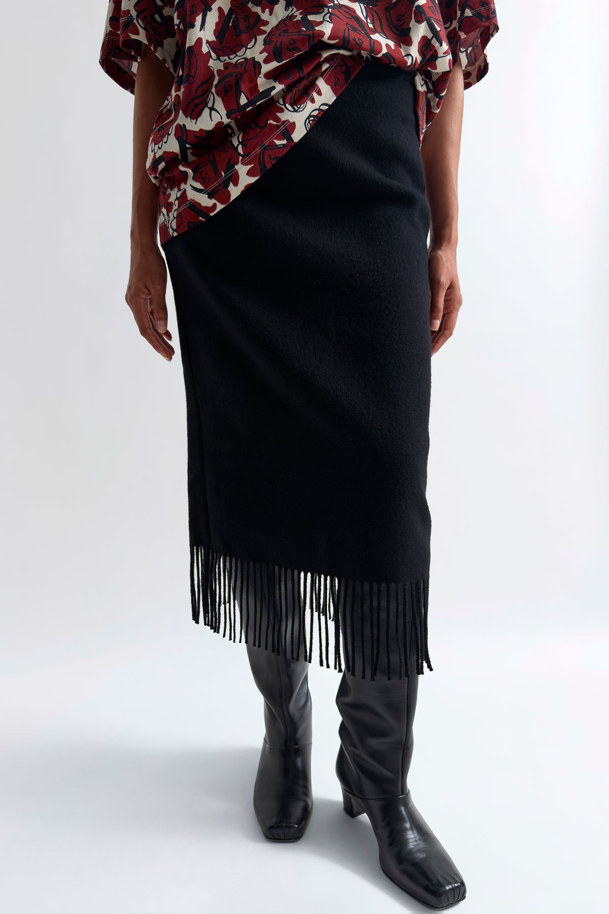 The Blaine fringe blanket pencil skirt