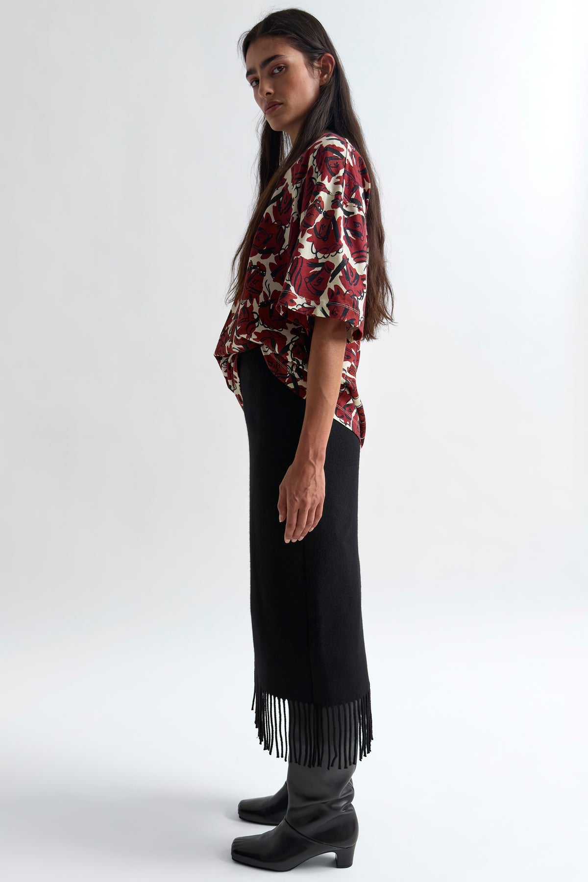 The Blaine fringe blanket pencil skirt