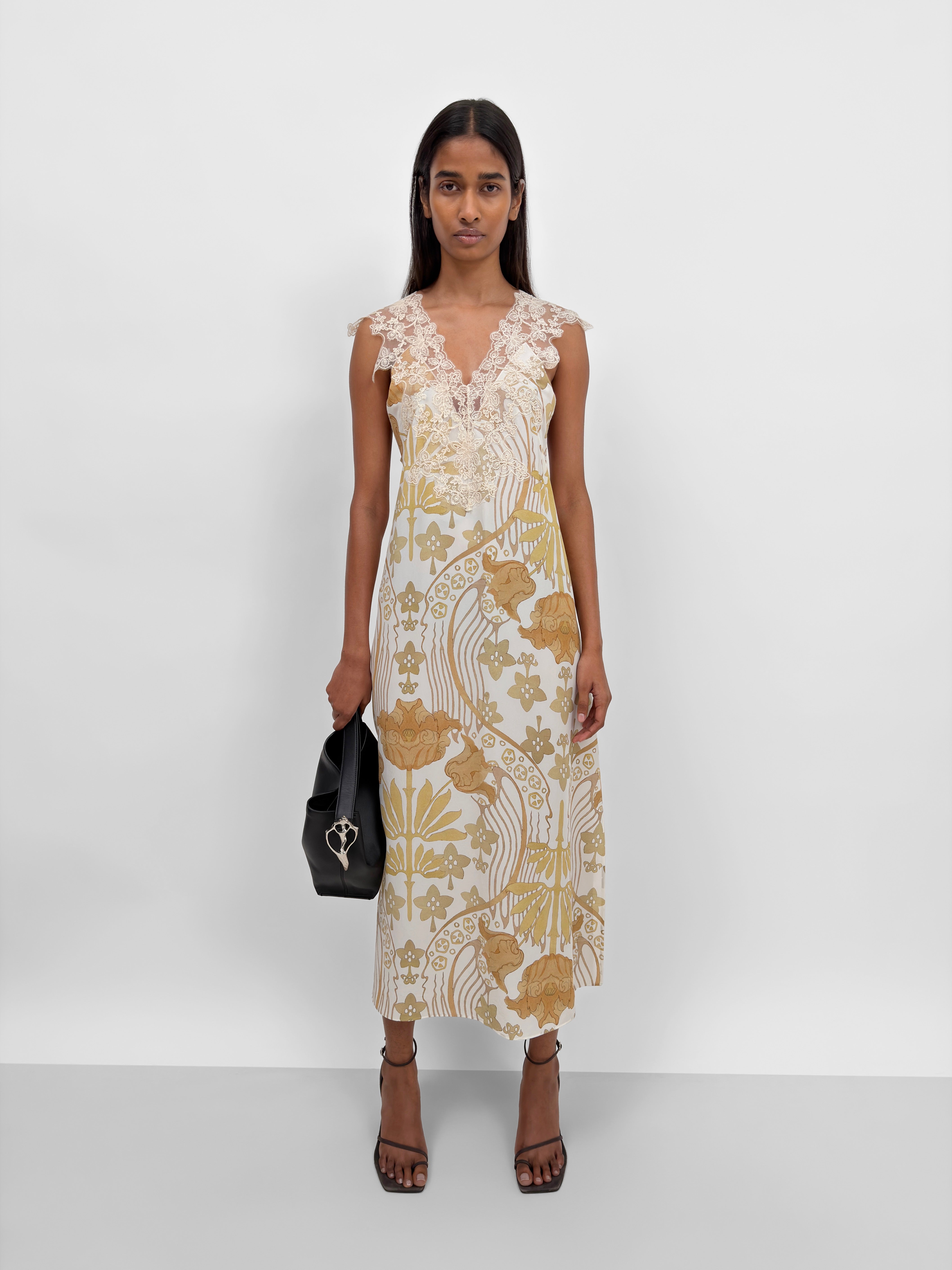 The Delta silk blend lace-trimmed slip dress in Tulip print