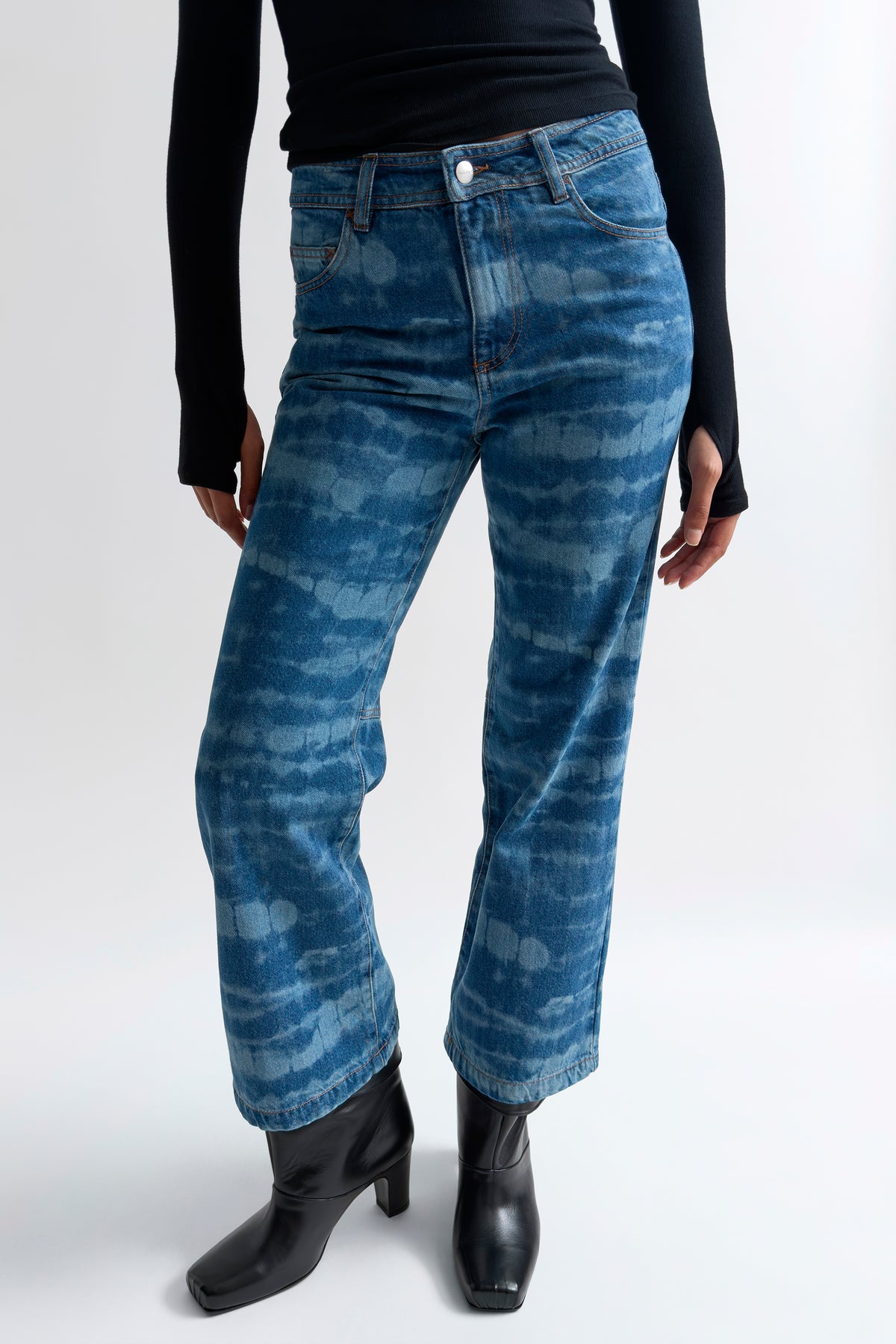 The Joon shibori denim kickflare pant