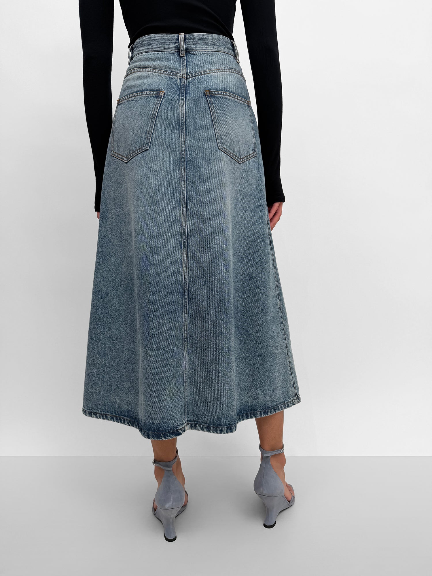 The London mid-calf denim skirt