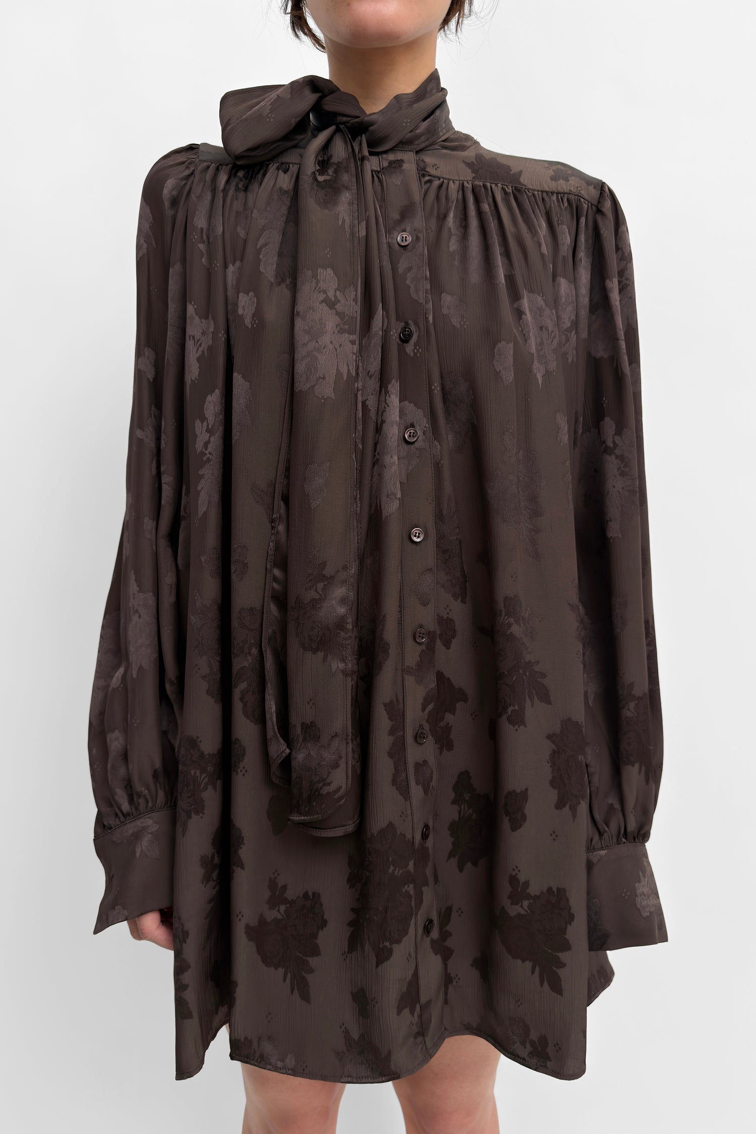 The Nayou monochrome jaqcuard mini bow tie dress
