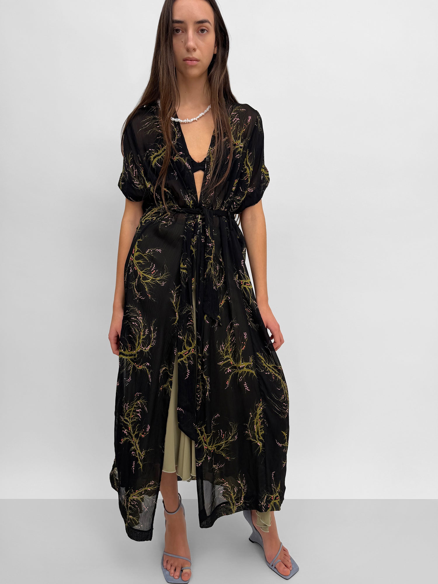 The Olympia wrap caftan dress in Seaweed