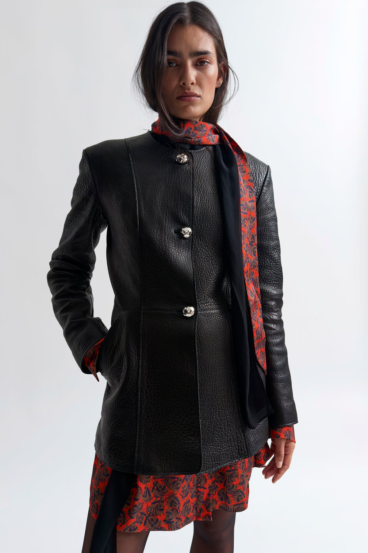 The Suzy cinched pebble leather jacket