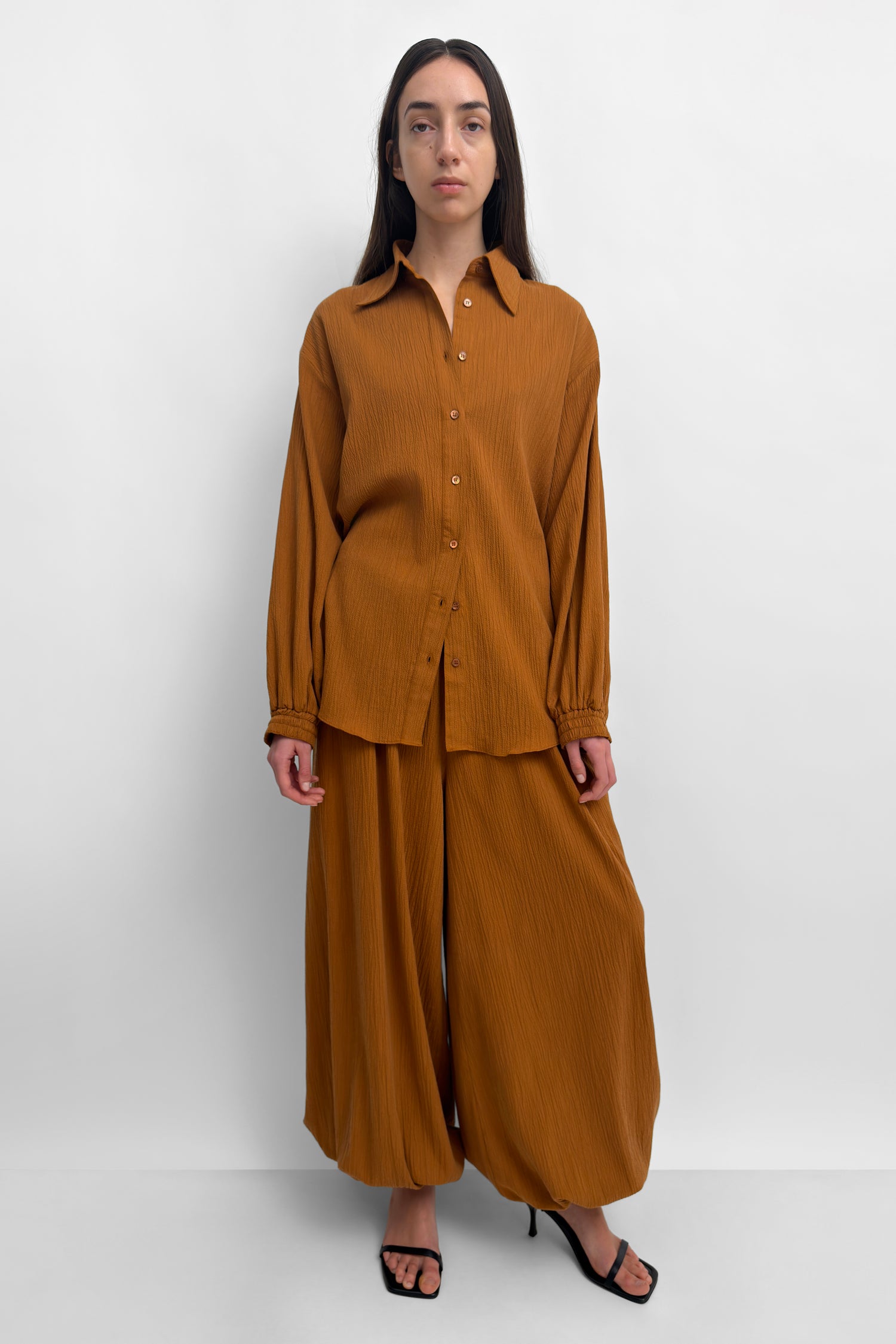 The plissé tencel cotton shirt