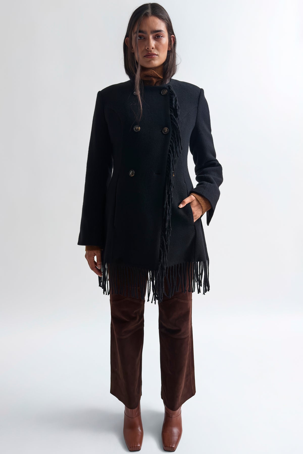 The Youla fringed blanket coat