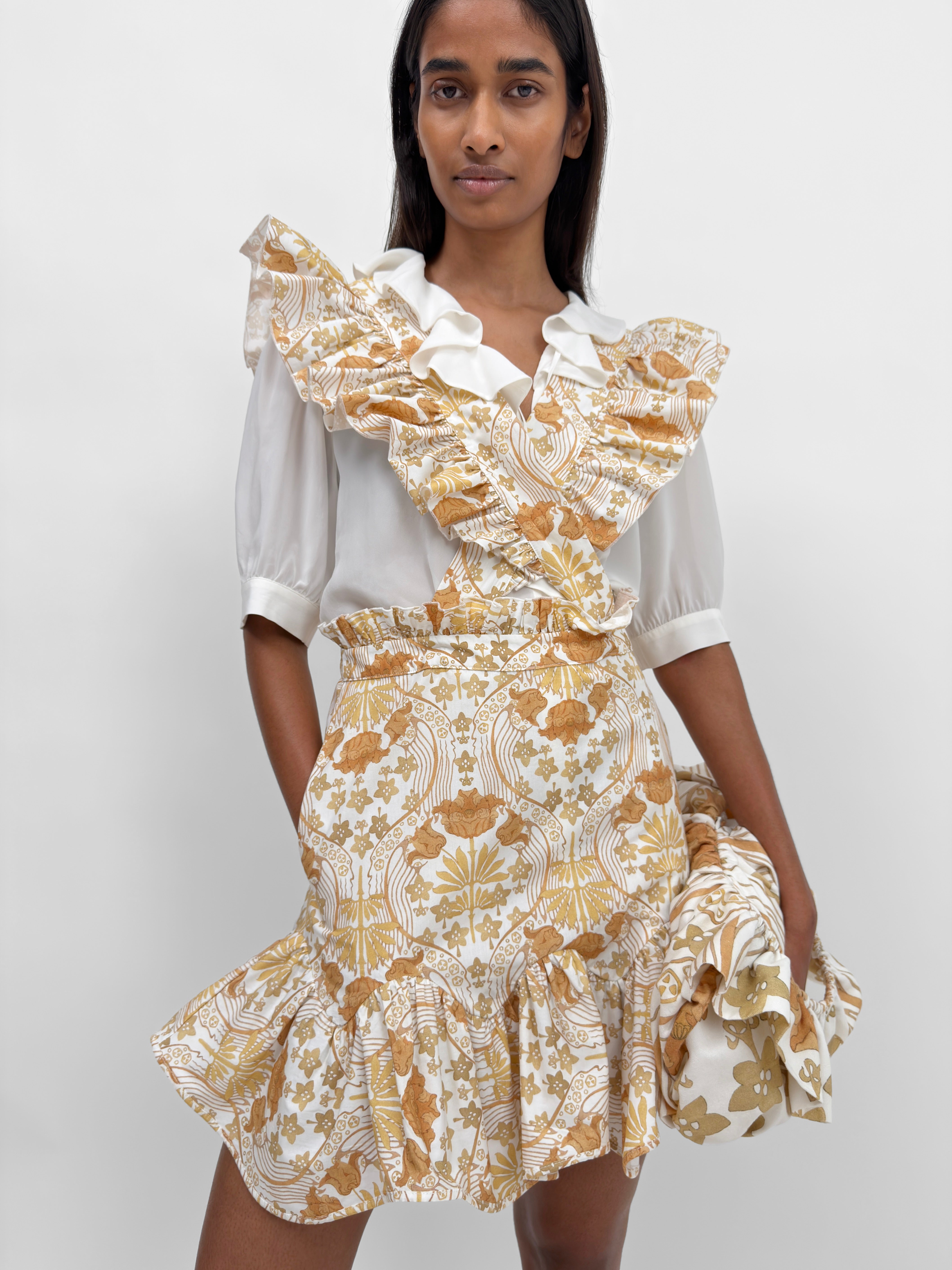 The Alvy frill apron skirt in Tulip print | Rodebjer.com